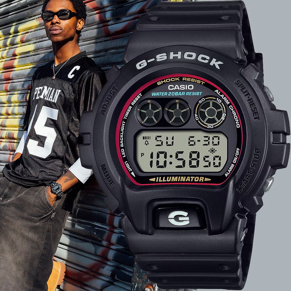CASIO 卡西歐 G-SHOCK 經典配色電子錶 學生錶 手錶-黑 DW-6900RL-1, , large