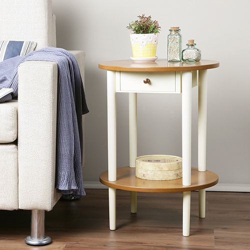 《C&B》鄉村趣古木調圓形茶几邊桌/台灣生產, , large