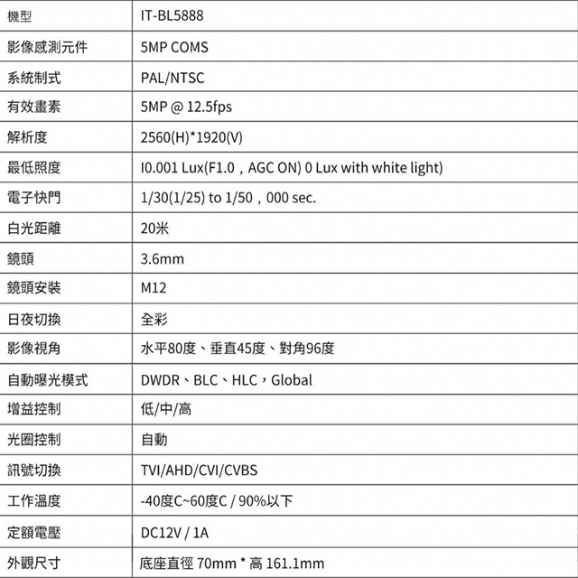 昌運監視器 ICATCH可取 IT-BL5888 500萬畫素 全彩同軸音頻管型攝影機 含變壓器, , large