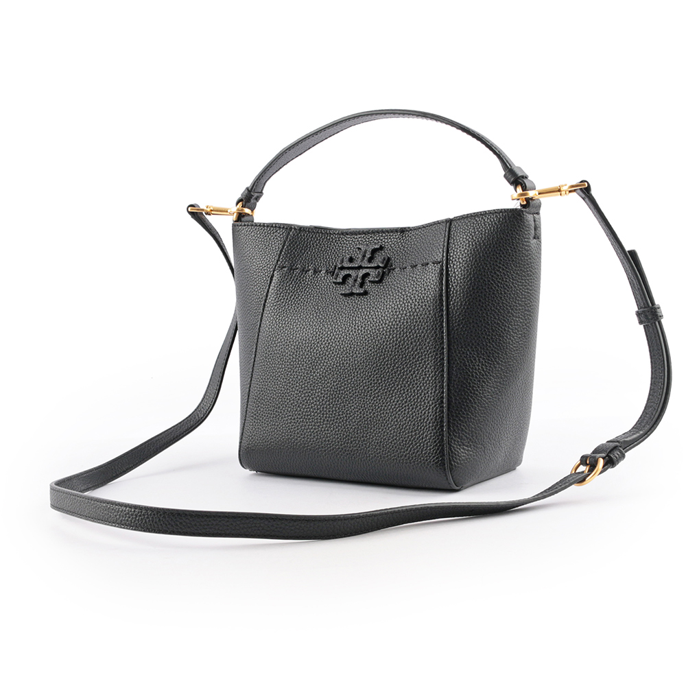 Tory Burch McGRAW 荔枝皮革小型水桶包/黑色, , large