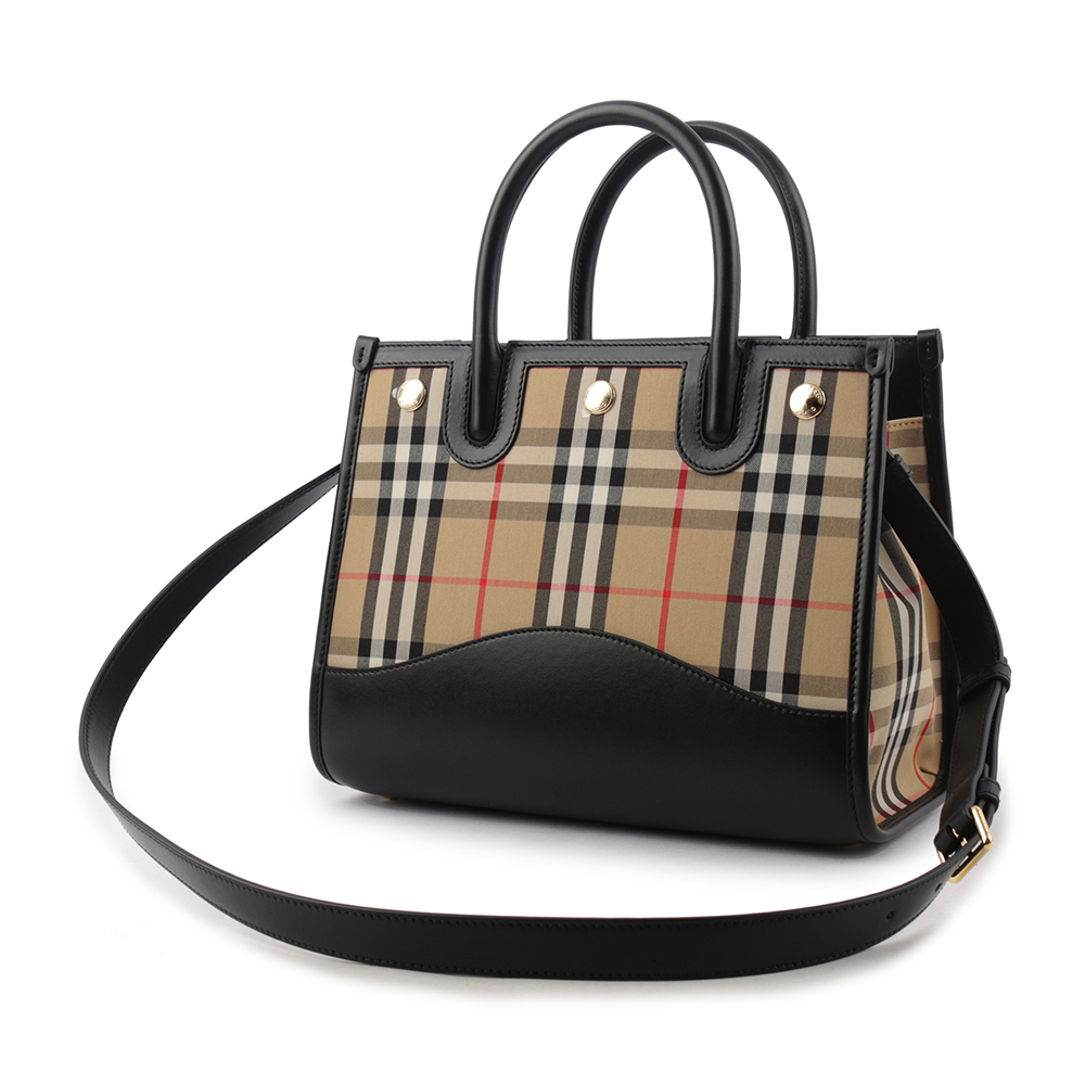 BURBERRY Title 格紋帆布及小牛皮小款手提/斜背二用包/暗土色, , large