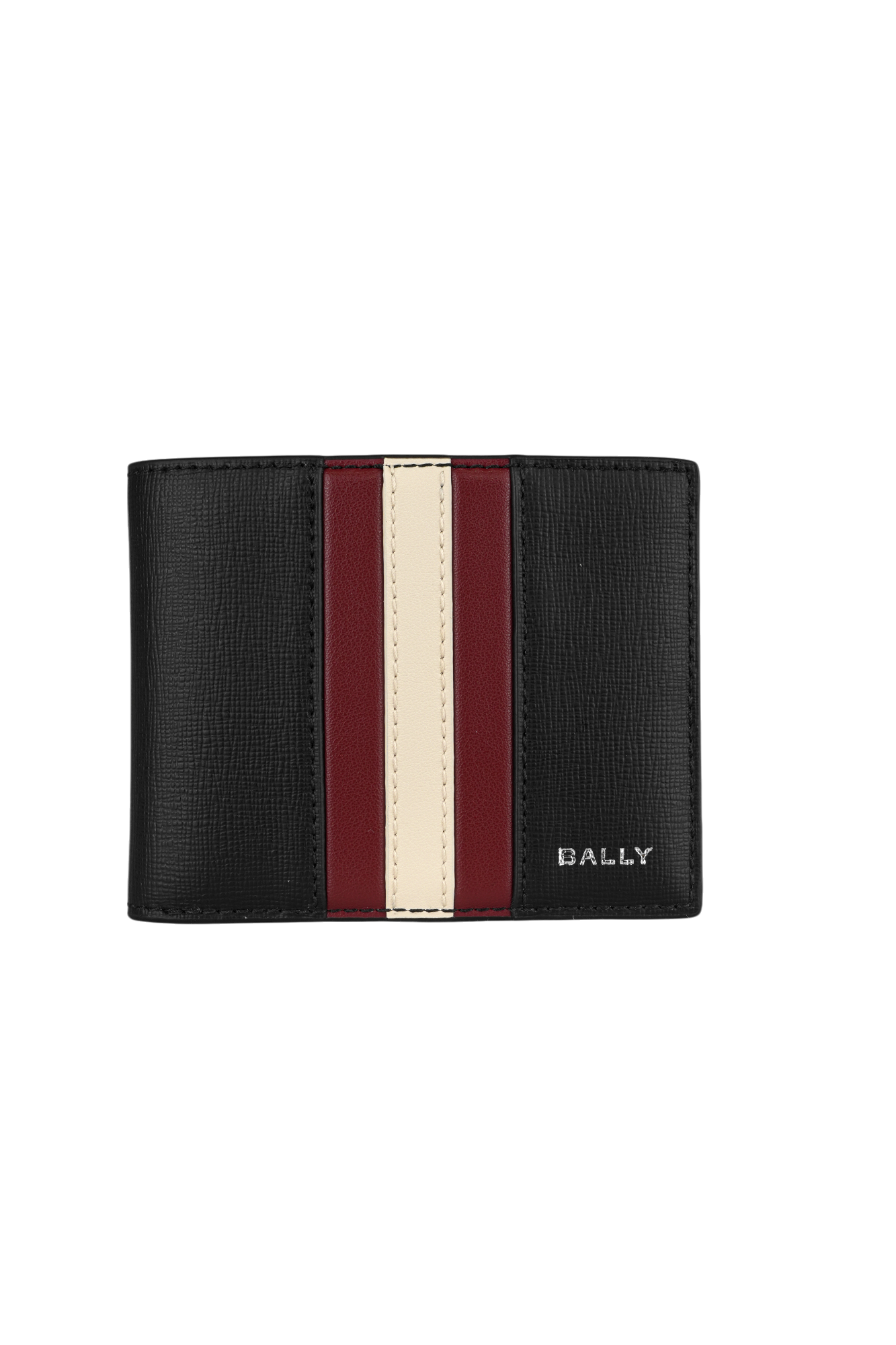 BALLY Mythos 紅白條紋再生牛皮對開6卡短夾/黑色, , large