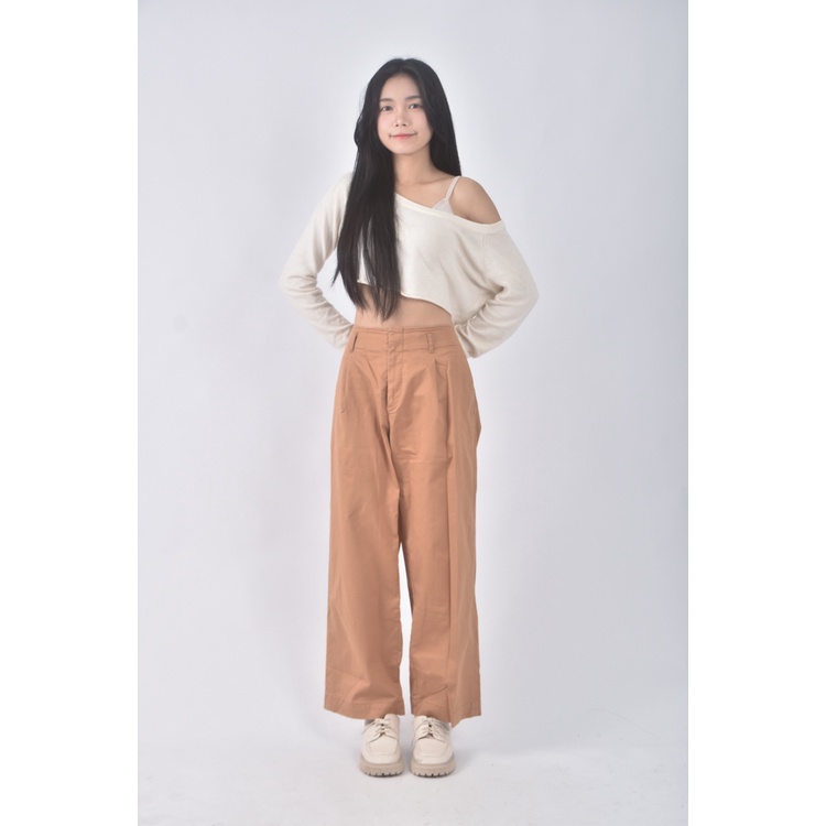 (XL) uniqlo高腰質感棉質橘色長褲二手衣, , large