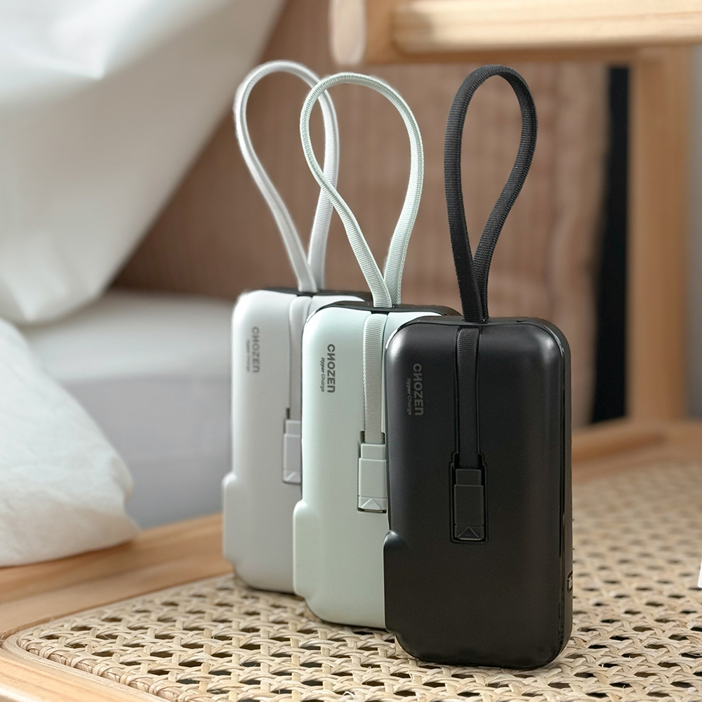 【CHOZEN】10000mAh 20W PD雙線快充口袋行動電源 36Wh｜可登機｜自帶線(附萬國轉接頭)夜輕黑, , large