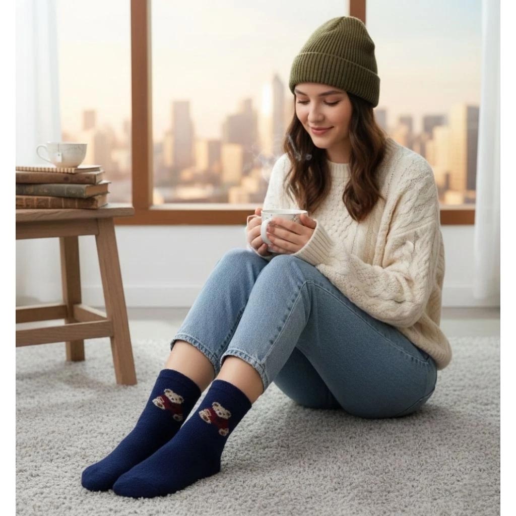 [凱美棉業]冬季限定暖暖羊羔絨襪-可愛小熊款 女款毛襪 冬日防寒襪, , large