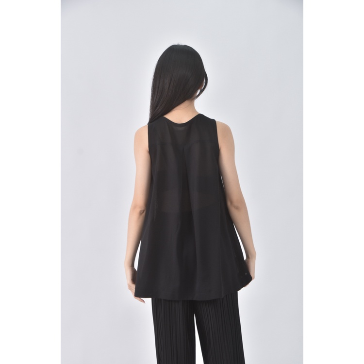 (S) osan質感無袖黑色上衣二手衣, , large