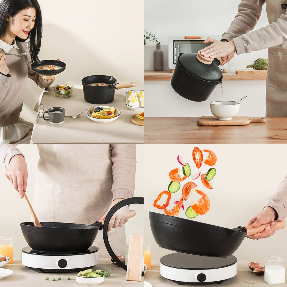 【Taste Plus】悅味元木 鑽石塗層不沾鍋 26cm煎鍋+18cm奶鍋 兩件組 IH全對應設計(贈原廠鍋蓋+木鏟), , large