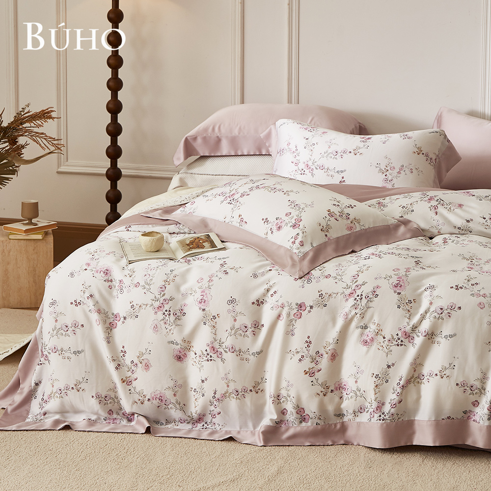 BUHO "Flower Manyu-Pink" 60-count 100% TENCEL pure Tencel full-covered cotton dual-purpose quilt winter bag set - double size, , large