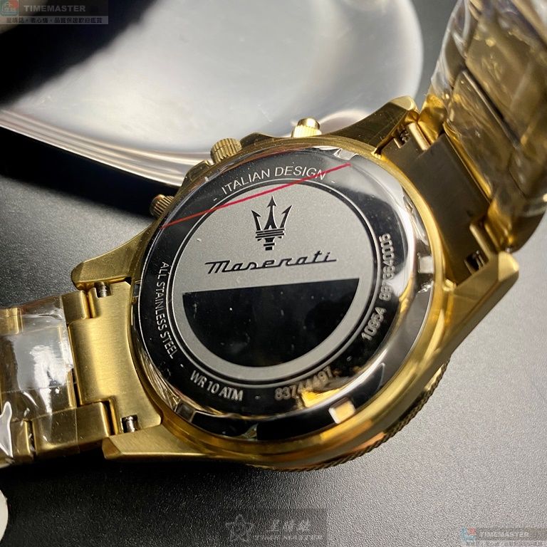 [星晴錶業]MASERATI手錶,44mm,R8873640005金色錶面綠金錶殼金色精鋼錶帶款, , large