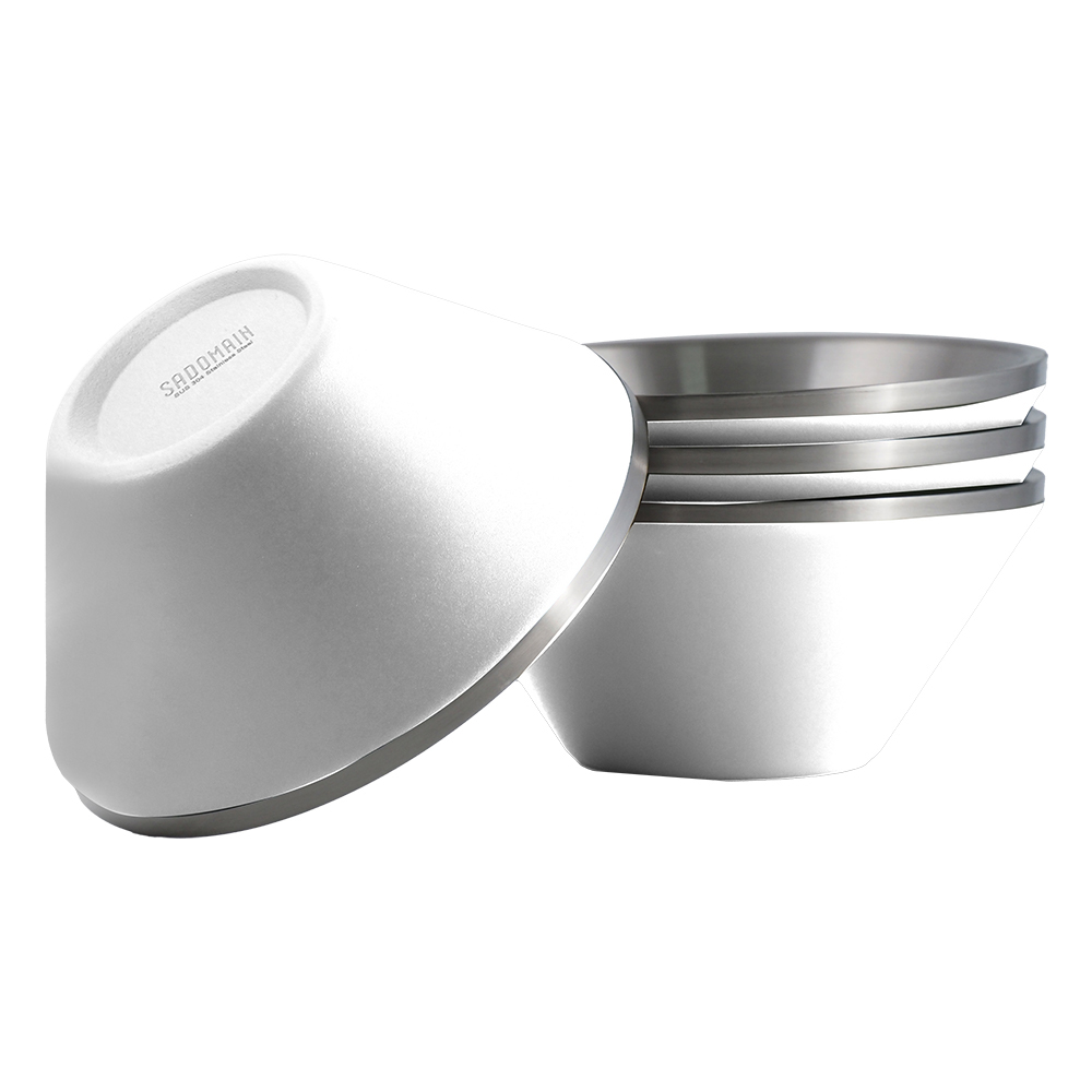 仙德曼雙層304不鏽鋼笠形碗-4入-純淨白-1入, , large