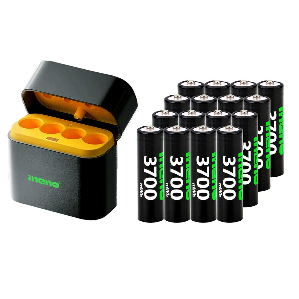 【ineno】3號/AA 恆壓可充式1.5V鋰電池全新特大能量3700mWh16入+(3號4槽)AI隨身收納盒充電器, , large