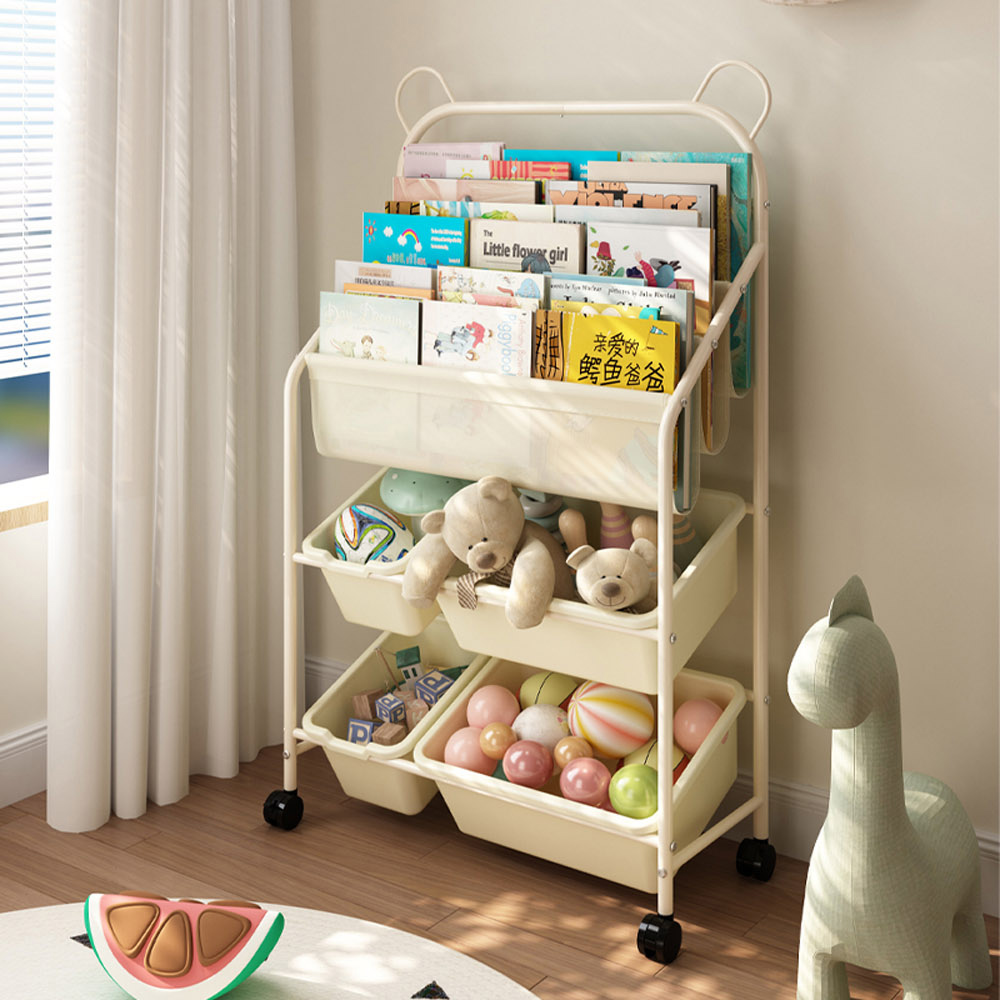 【AOTTO】小熊多功能附輪置物玩具書籍收納架(AS-064), , large