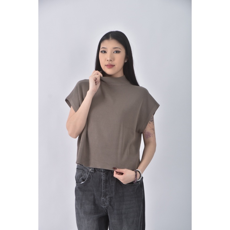 (S) 質感圓領棕色短袖上衣二手衣, , large