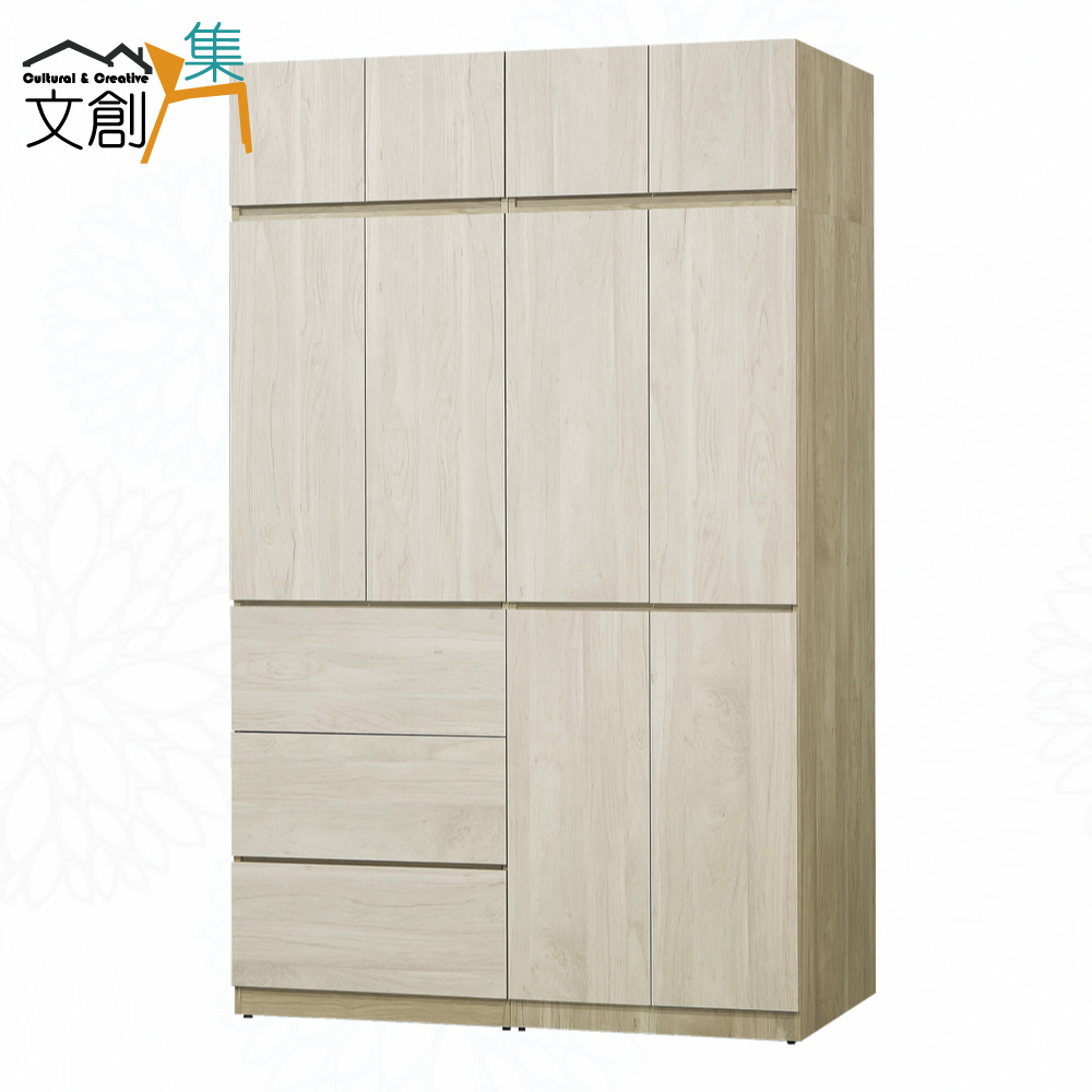 【文創集】瑞歐雙色5.1尺多門三抽加高衣櫃組合(客約商品), , large