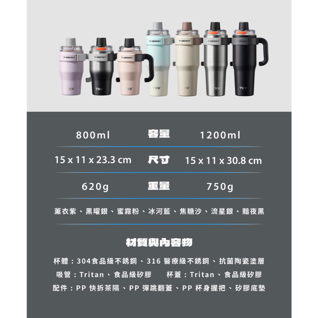 TKK台灣總代理｜跳跳超霸杯｜訂製專屬杯帶｜加送Tritan吸管｜冰壩杯大容量｜陶瓷內膽｜內含泡茶神器｜長效保冰, , large