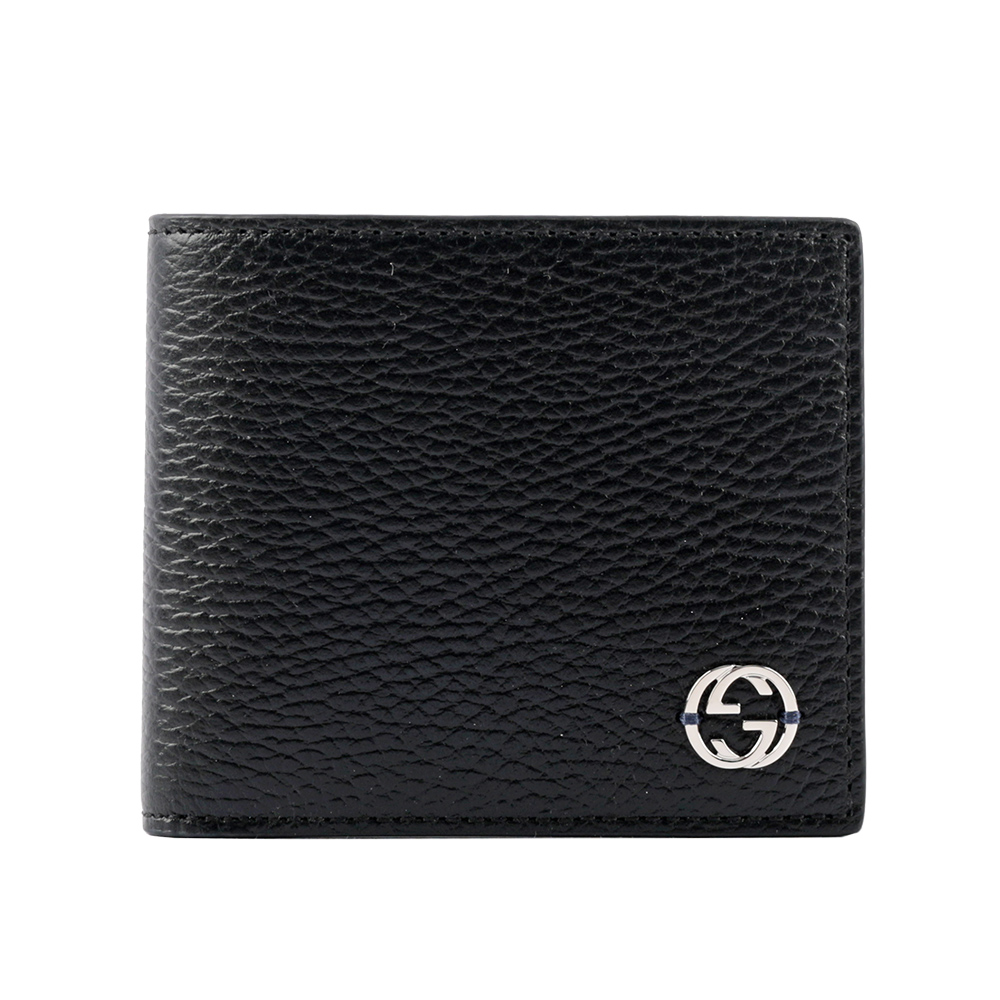 GUCCI 金屬縫線雙G Logo牛皮雙色零錢袋短夾/黑色/藍色, , large