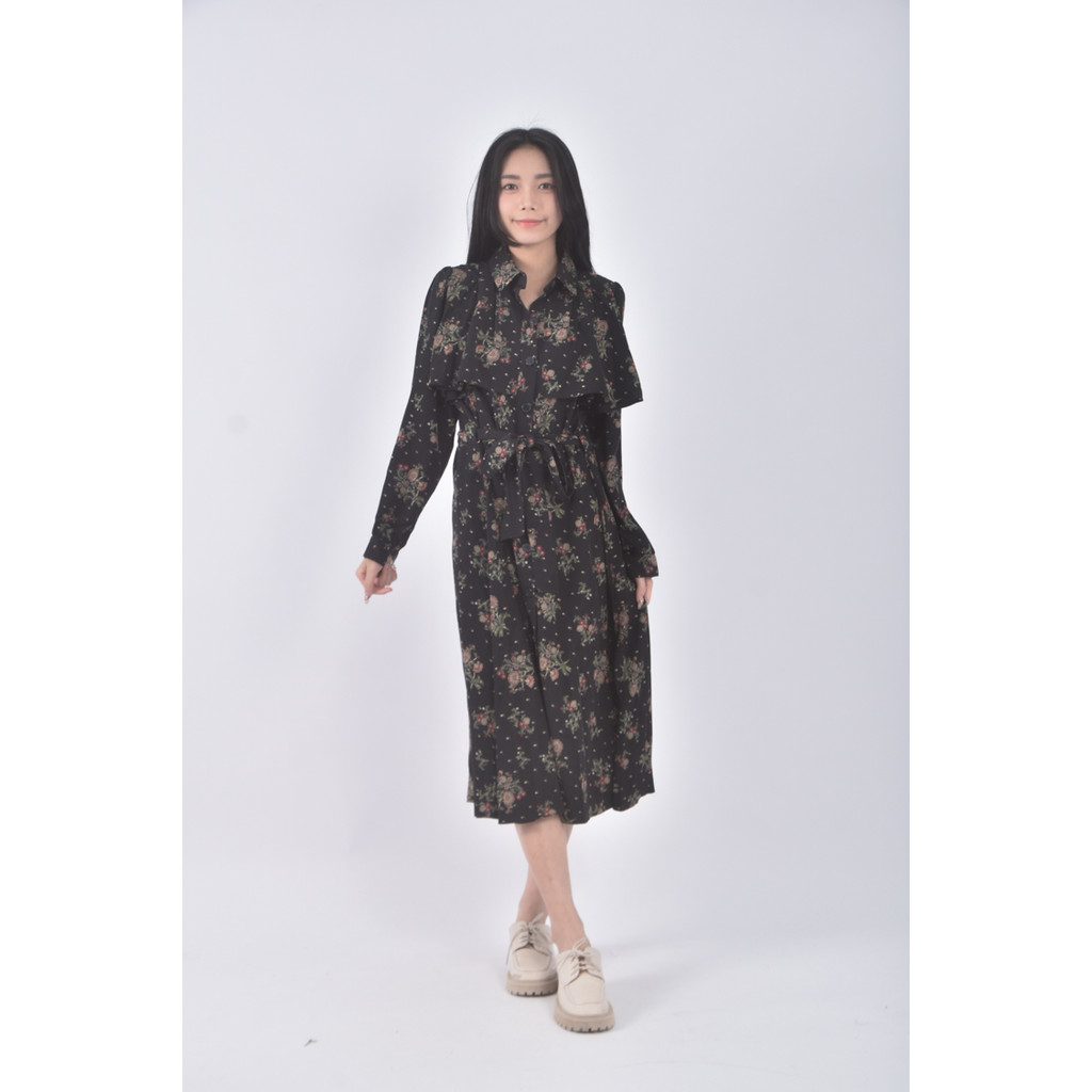 (S) kim s boutique質感碎花假兩件黑色洋裝二手衣, , large