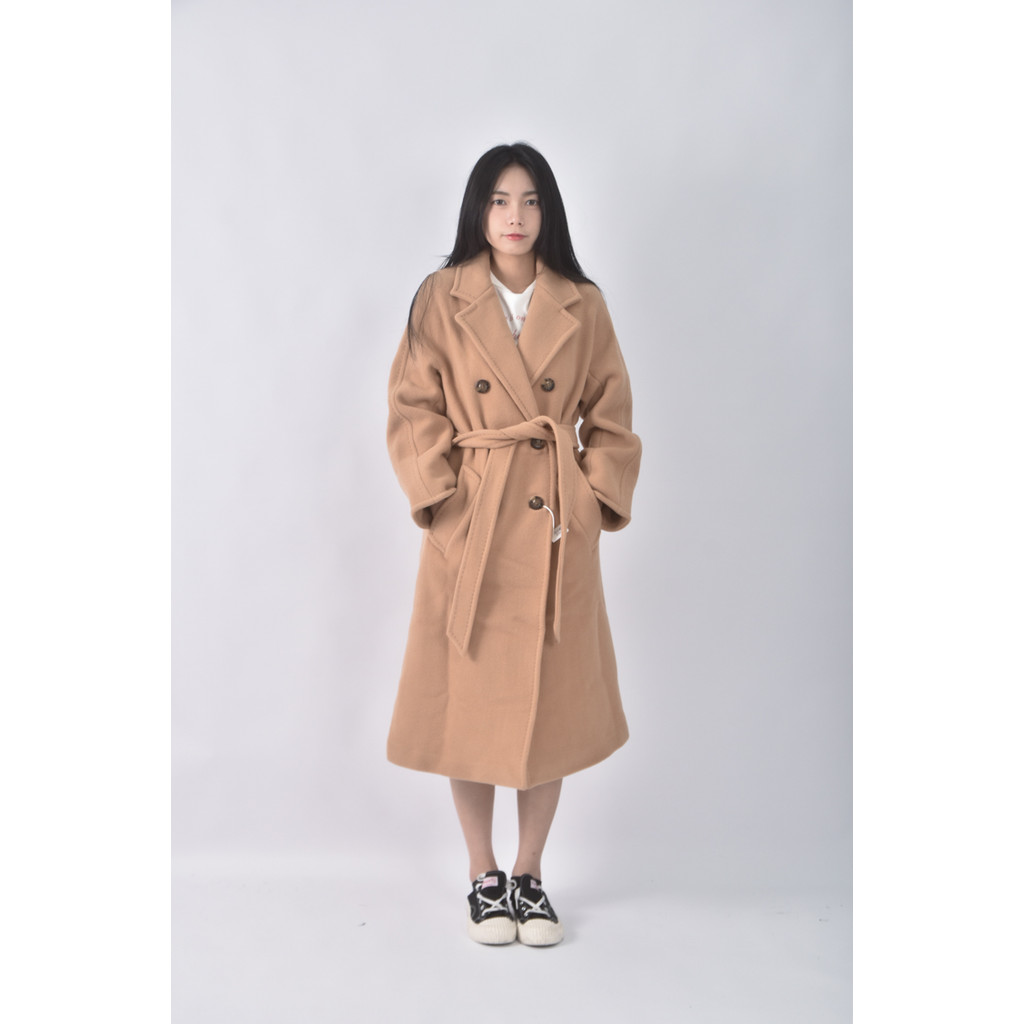 (XL) hand made質感素面杏色綁帶外套二手衣, , large