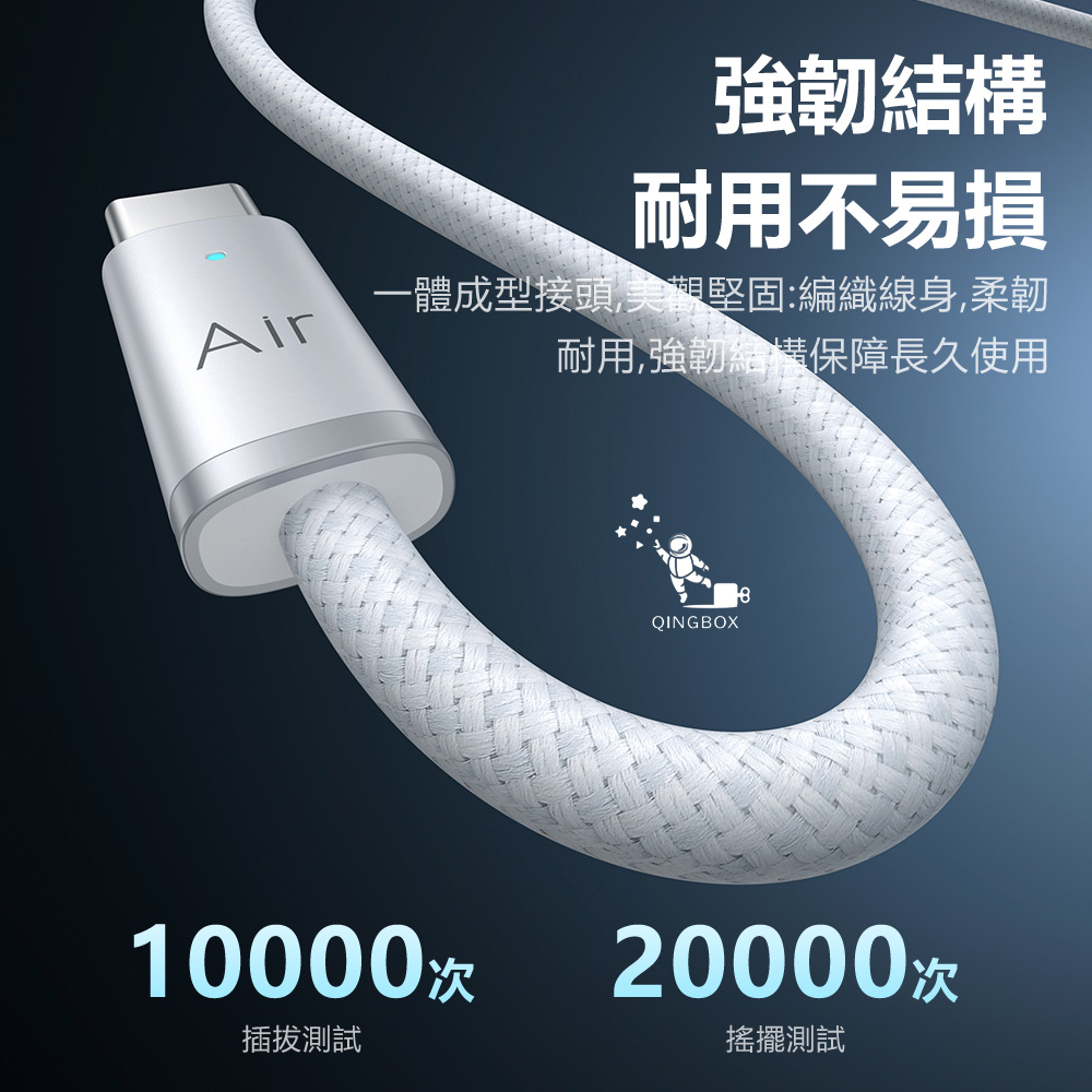 Mcdodo麥多多 LQ CA708 Cab Luma系列240W帶燈數據線 C to C 1.2m 白色, , large