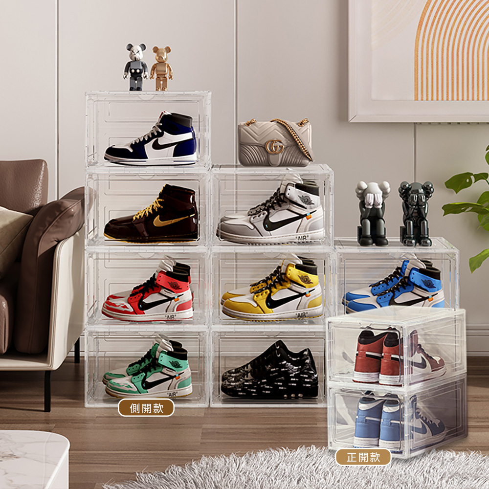 【AOTTO】磁吸透明加厚收納鞋盒6入-透明正開 ( AL-210W )