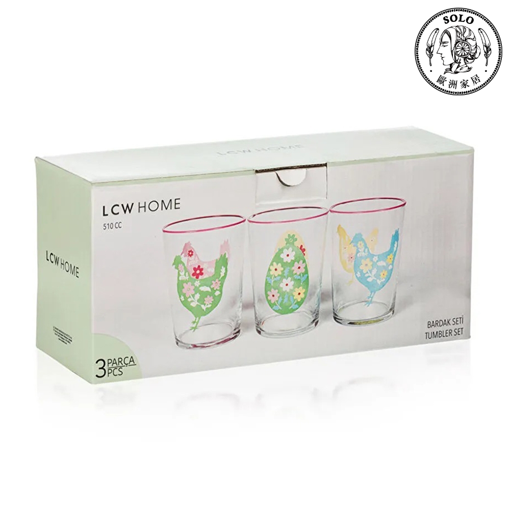 【SOLO Vintage】LCW Home 570ml Cute Chicken And Egg Glass Cup Set of 3 Water Cup Juice Cup Made in Turkey, , large