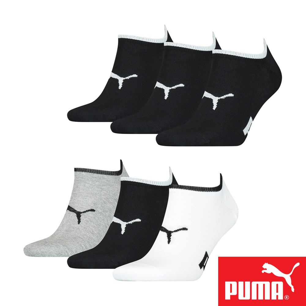 PUMA 男女款隱形船襪3雙裝 彪馬 跳豹 男襪 女襪 隱形襪 棉襪 柔軟 舒適 抗菌 除臭 透氣 耐磨 黑 白/灰/黑, , large