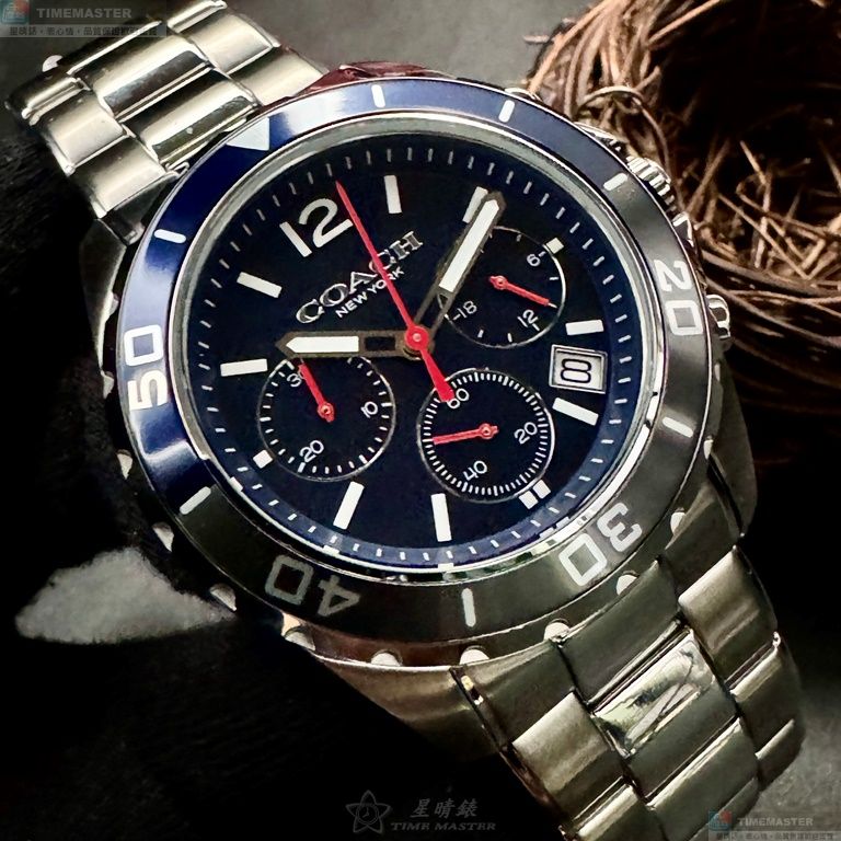 [星晴錶業]COACH手錶,44mm,CH00180寶藍色錶面銀錶殼銀色精鋼錶帶款, , large