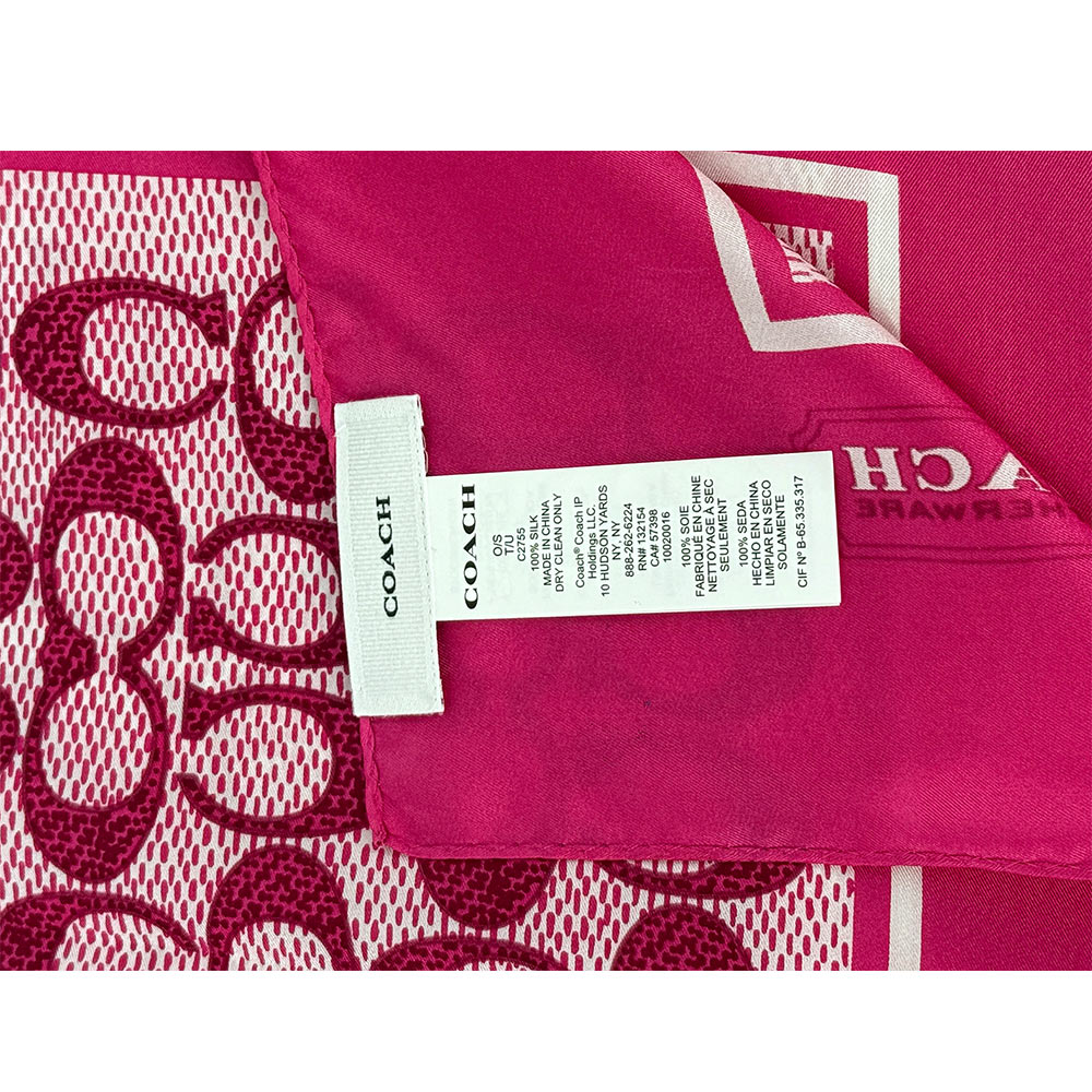 COACH Signature 復古經典標誌真絲方巾/火龍果色, , large