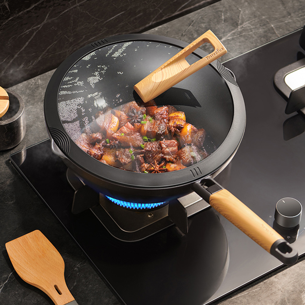 【Taste Plus】悅味元木 鑽石級內外不沾鍋 平底炒鍋 28cm IH全對應(贈原廠鍋蓋+木鏟), , large