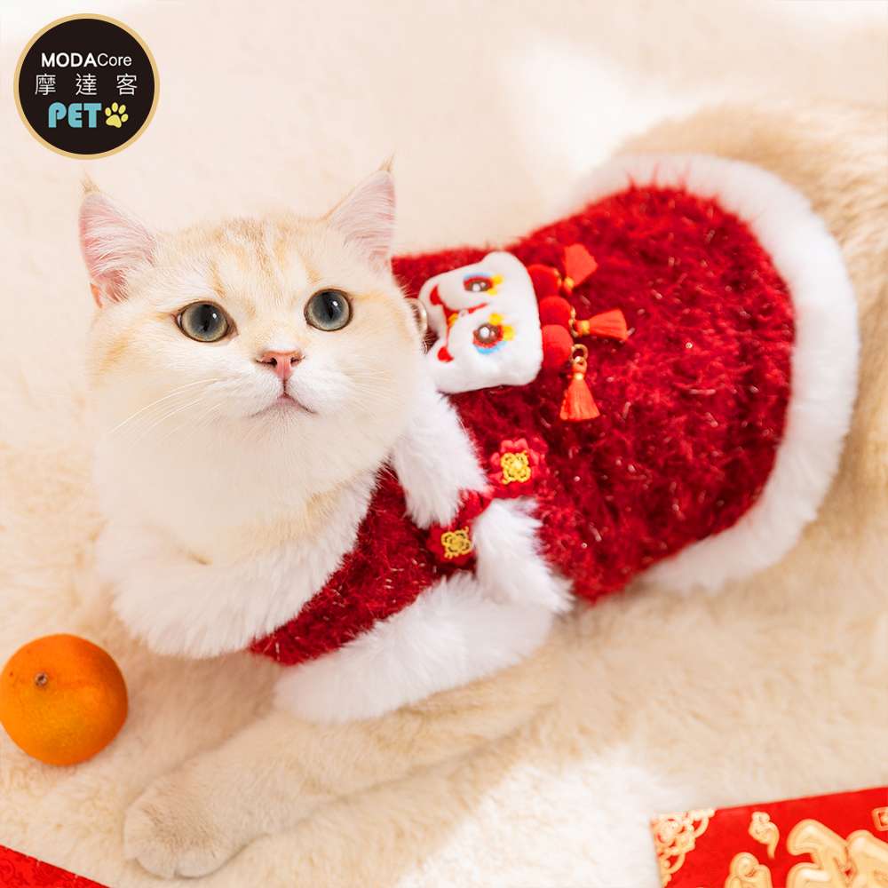 摩達客 寵物服飾 605新年喜氣醒獅流蘇造型唐裝｜狗貓春節拜年寵物衣 尺寸可選, , large