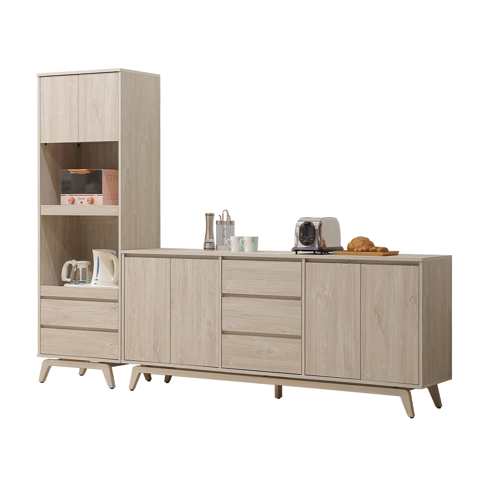 【唯熙傢俱】喬安楓木色8尺L型餐櫃