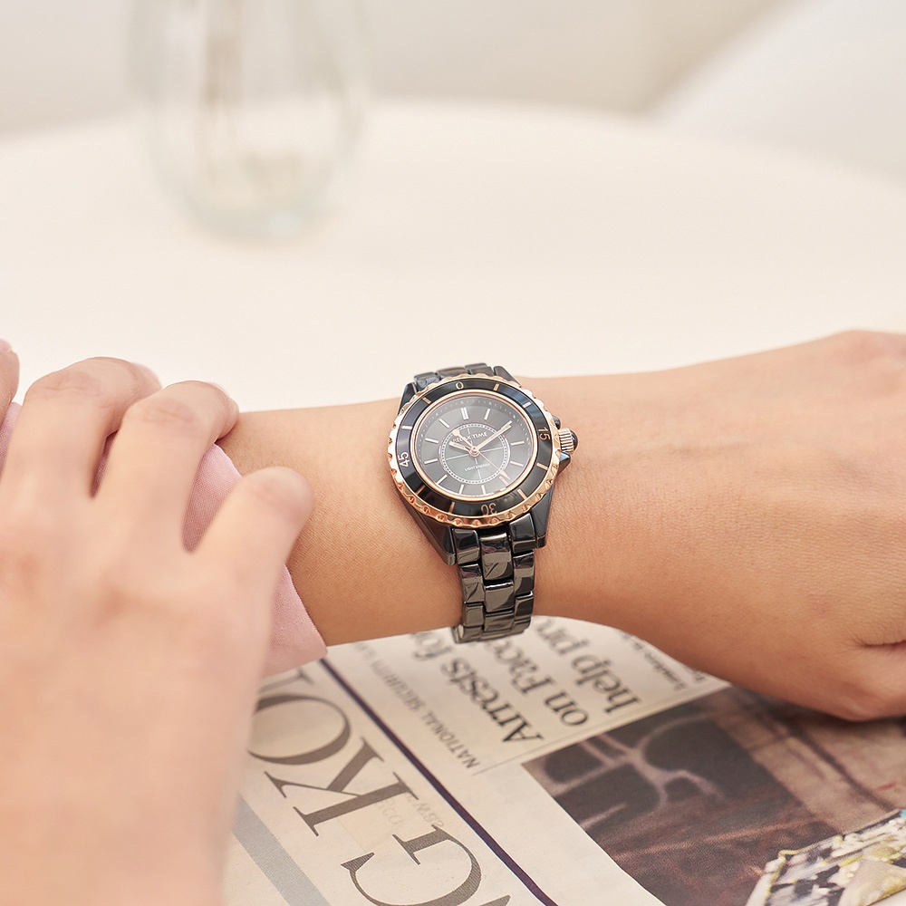 Relax Time 奢華陶瓷光動能女錶-34mm 禮物 RT-107S-5BRG, , large