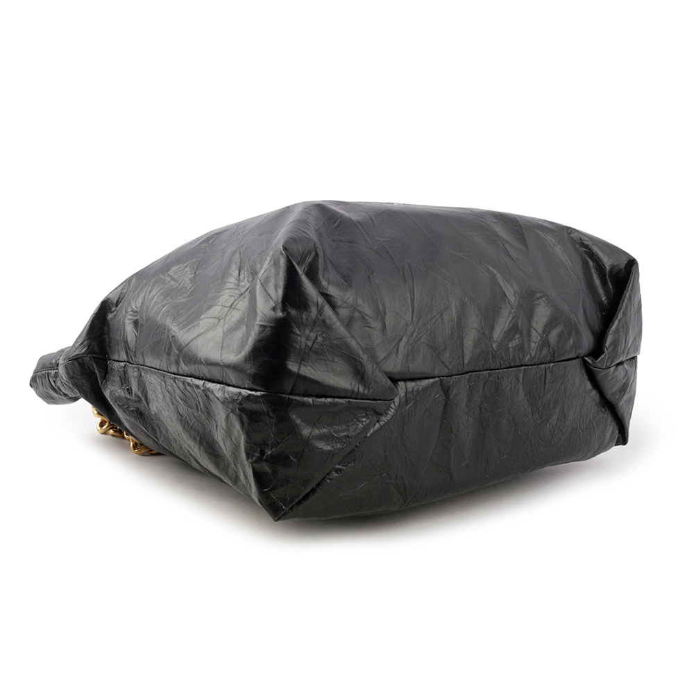 BALENCIAGA CRUSH 金鍊小牛皮小款肩背/斜背托特包/黑色, , large