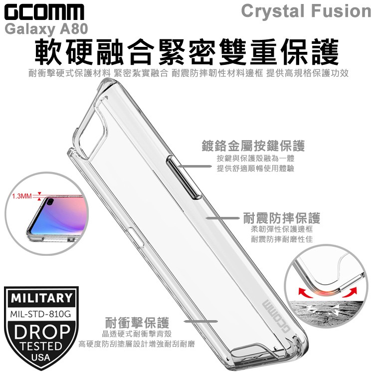 GCOMM Galaxy A80 晶透軍規防摔殼 Crystal Fusion, , large