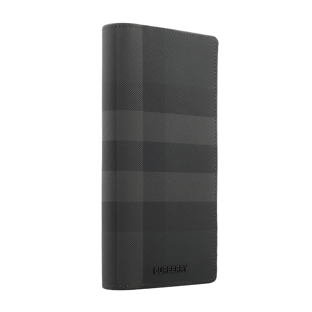 BURBERRY 經典格紋拉鍊零錢袋對開長夾/炭灰色, , large