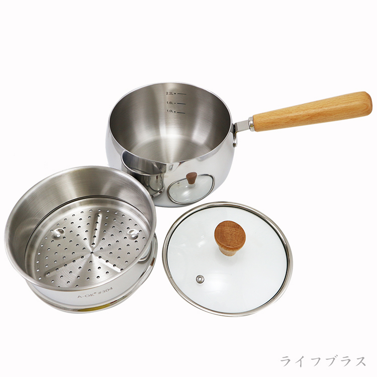 A-OK 316不鏽鋼藍寶石片手鍋-18cmx1+304不鏽鋼蒸籠層x1-1組, , large