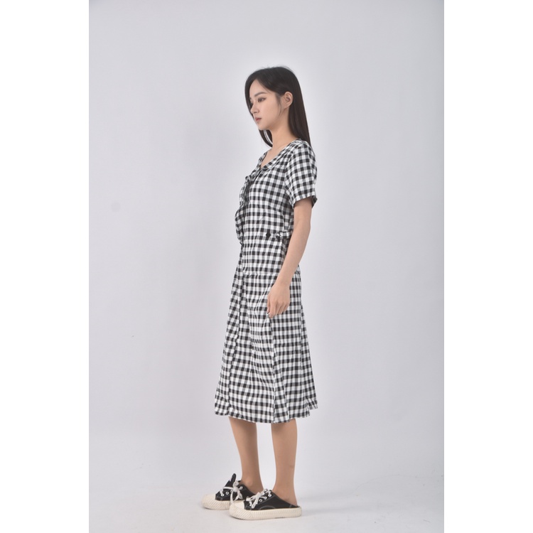 (S) osan格紋黑色洋裝二手衣, , large