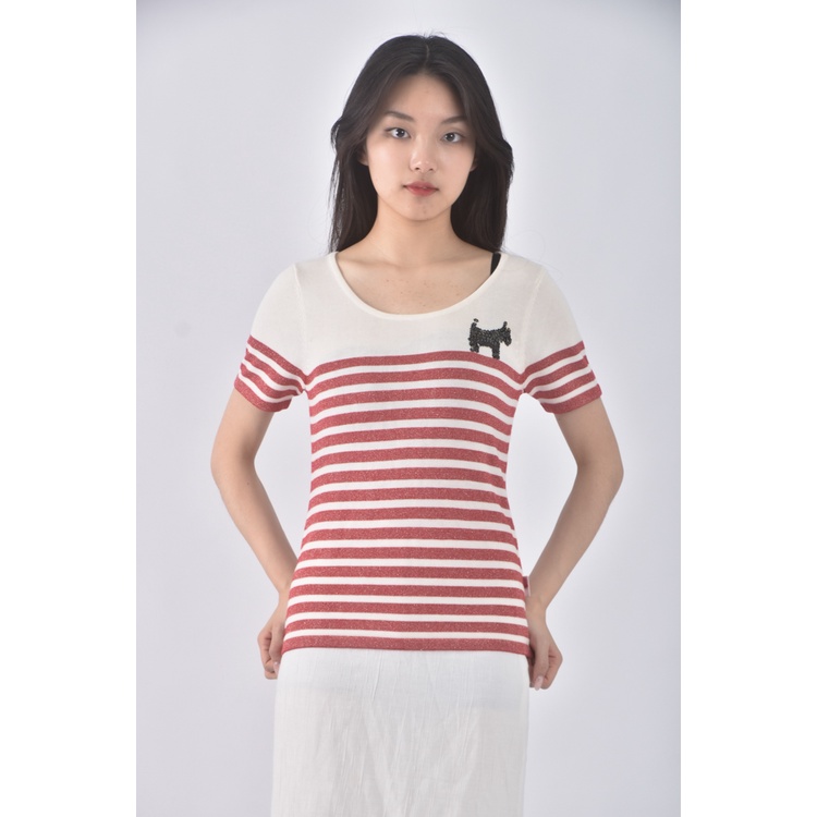 (M) scottish house質感棉質條紋白色長袖上衣二手衣, , large