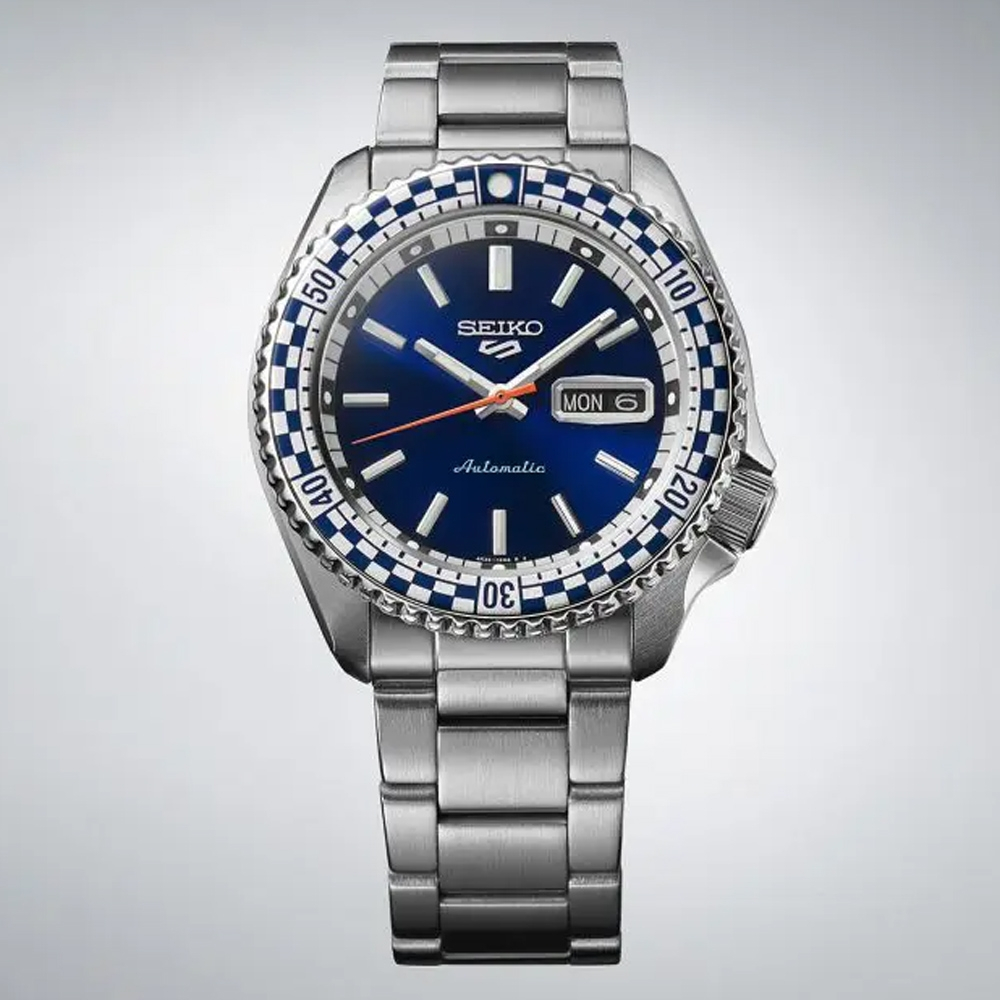 SEIKO 精工 5 Sports SKX 賽車方格旗機械錶-藍 4R36-15Z0B(SRPK65K1), , large