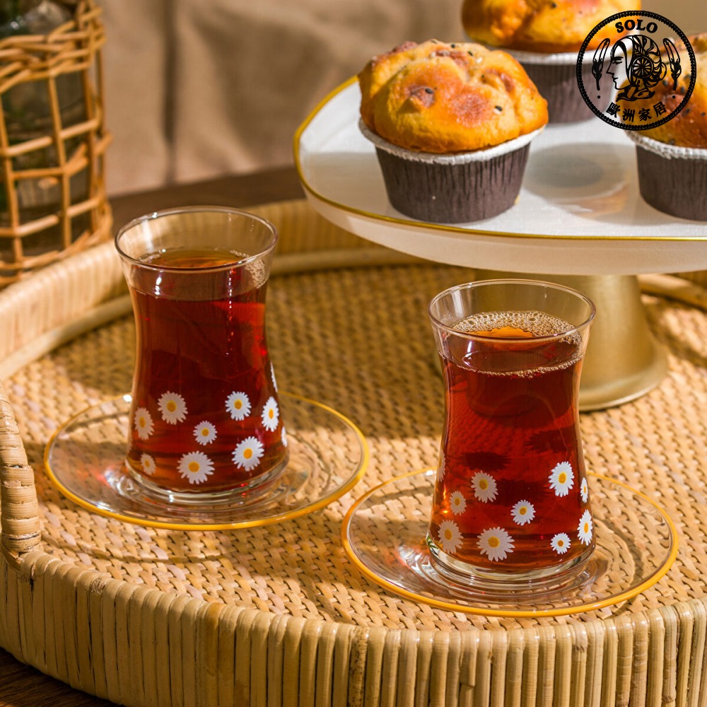 【SOLO Vintage】LCW Home 130ml Daisy Garden Glass Tea Cups Set Made in Turkey, , large