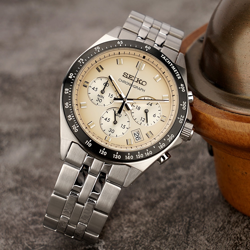 SEIKO 精工 都會紳士三眼計時手錶-米白色 SBTR045J/8T63-02R0S, , large