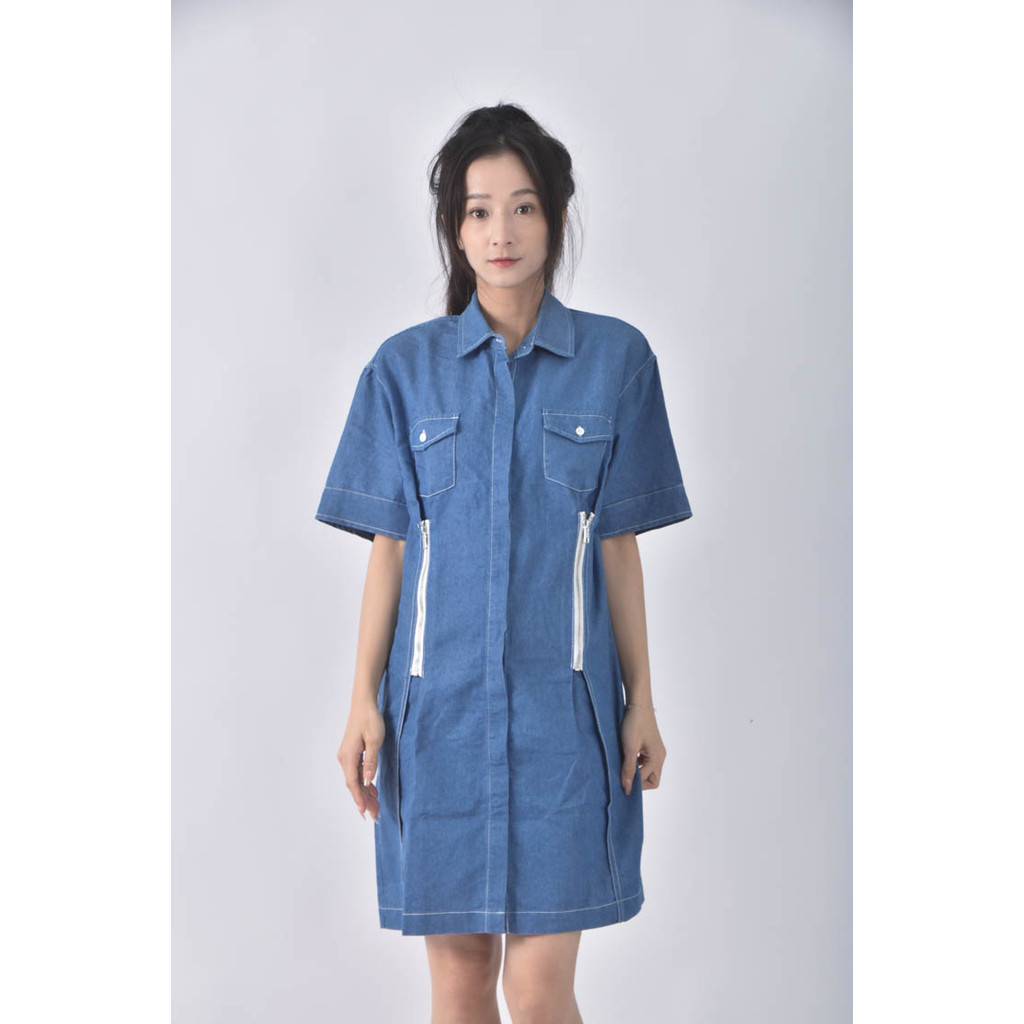(L) 2 wip group丹寧牛仔棉質口袋藍色洋裝二手衣, , large