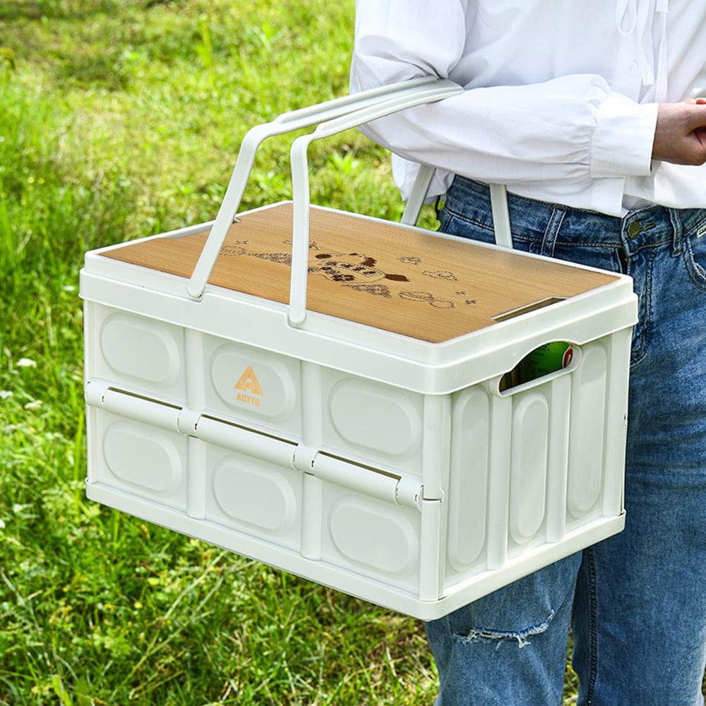 【AOTTO】定製提籃式露營折疊收納箱-白色(AL-2201W), , large