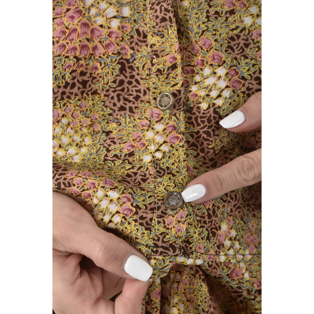 (S) 質感印花棕色洋裝二手衣, , large