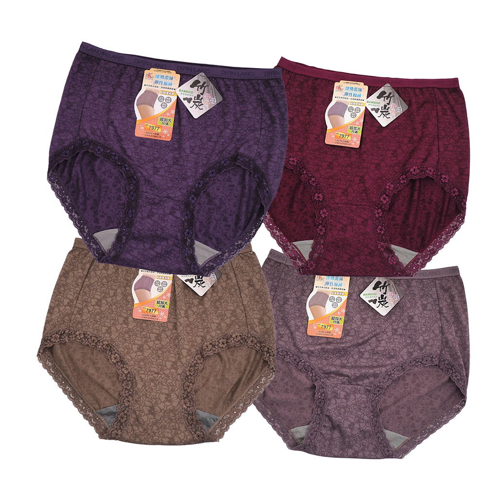 超加大尺碼竹炭蕾絲彈性女內褲-7977-3件, , large