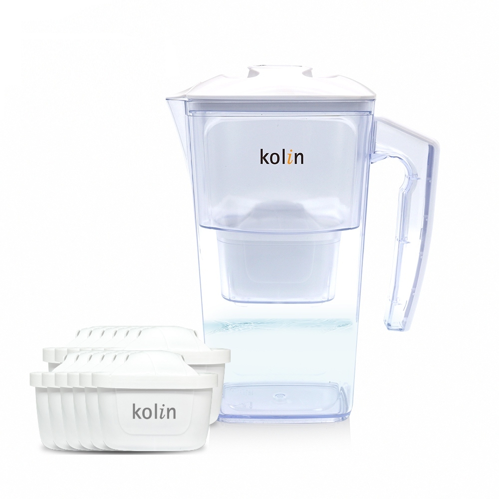 【kolin 歌林】日系窄身濾水壺2.5L+濾芯12入(共13芯/適用Brita), , large