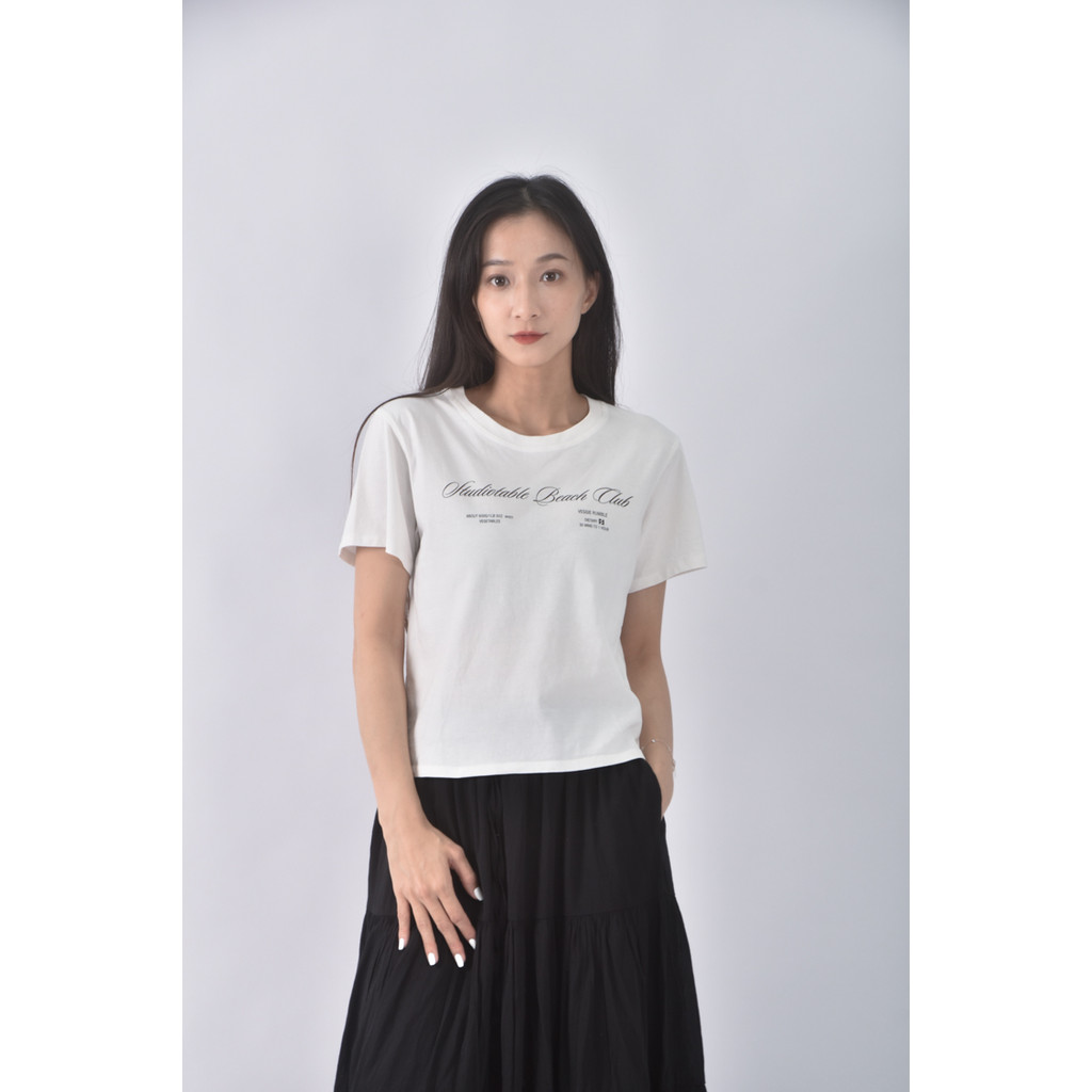 (S) studiotable質感棉質純棉白色短袖上衣二手衣, , large