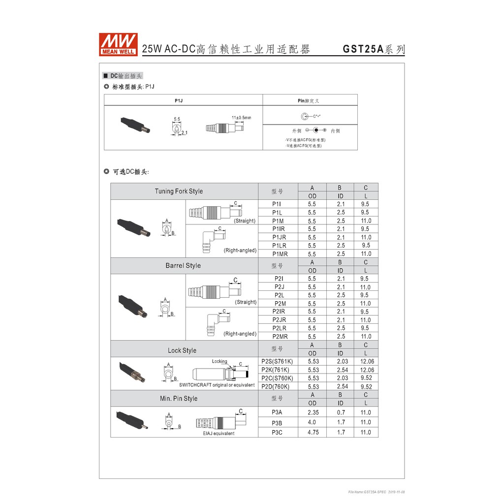 明緯22W全球認證桌上型變壓器(GST25A07-P1J), , large