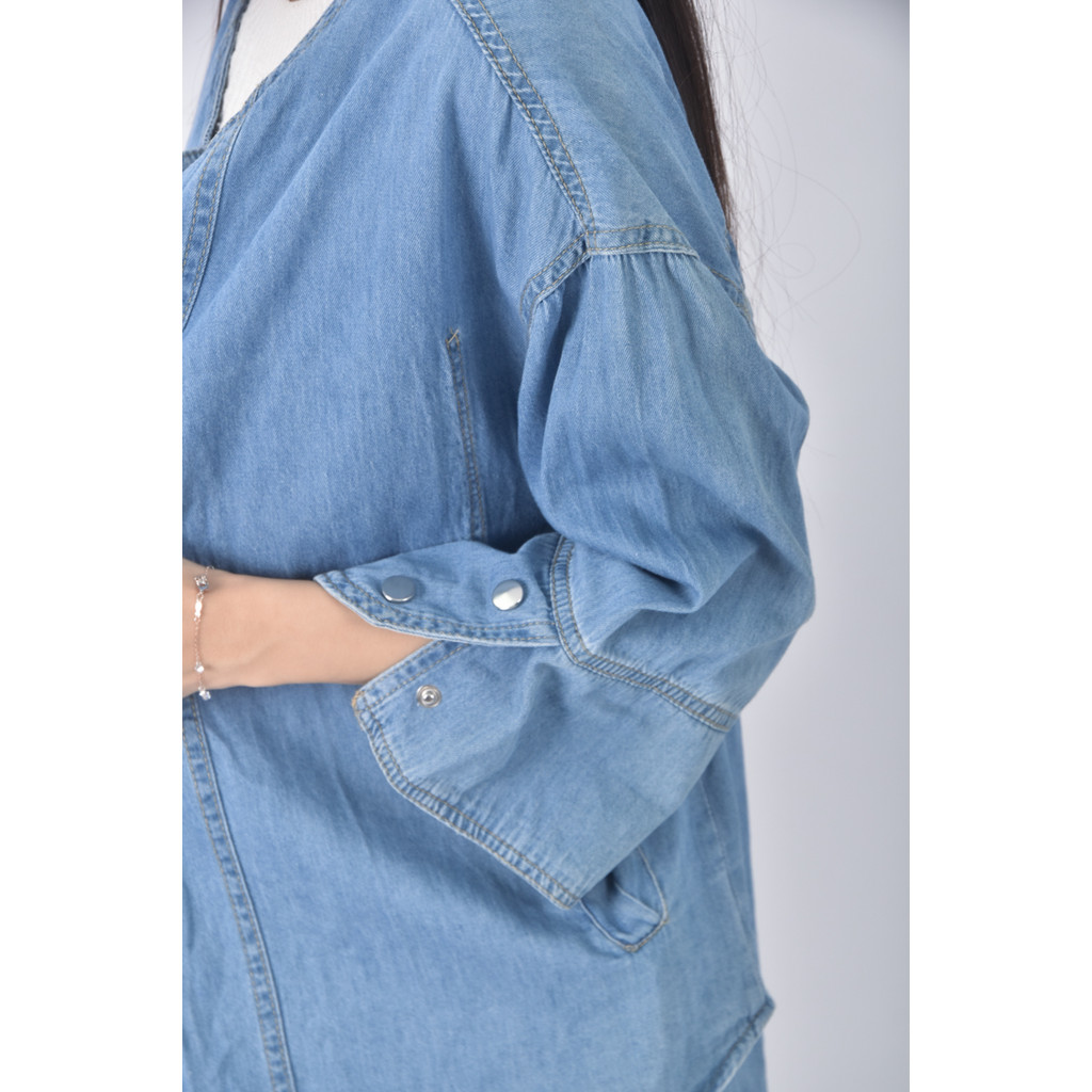 (XL) 丹寧牛仔質感圓領藍色外套二手衣, , large