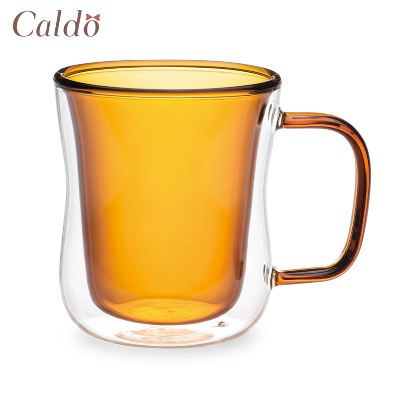 [ Caldo卡朵 ] 恬靜雙層隔熱撞色有柄玻璃杯 380ml - 琥珀, , large